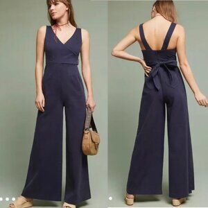 Anthropologie, Chino, jumpsuit with back tie and wide legs, sleeveless, navy, 2